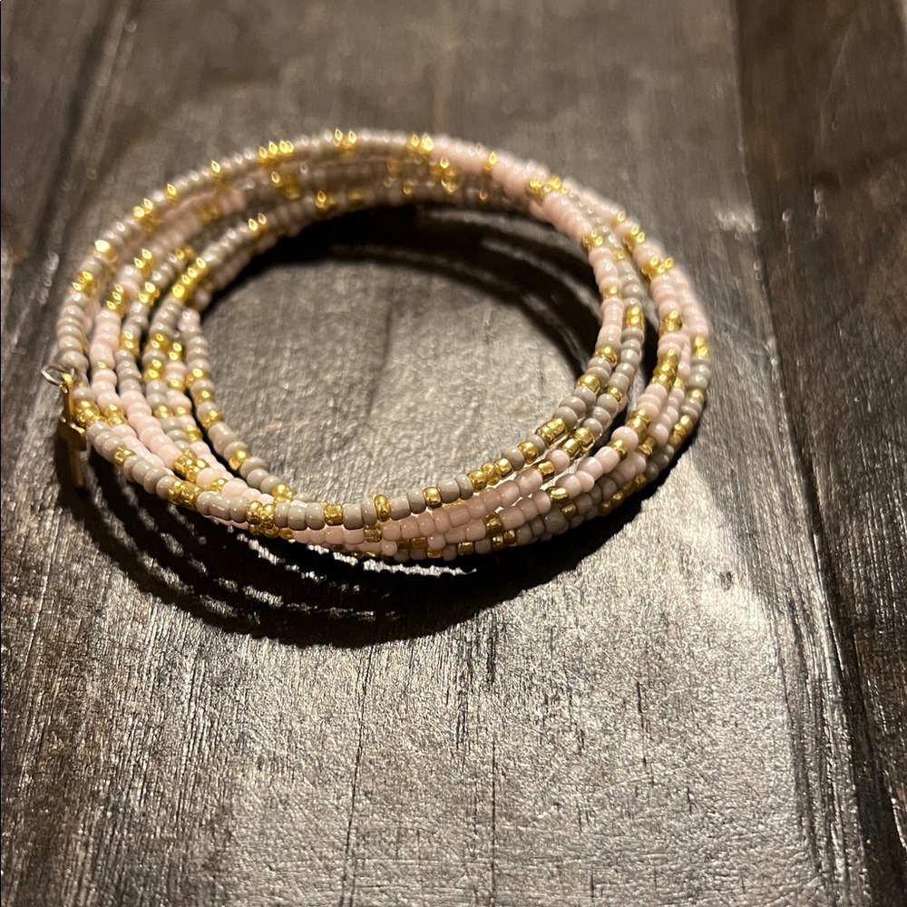 Delicate Lavender, Gray,and Gold Seed Bead Wrap Bracelet